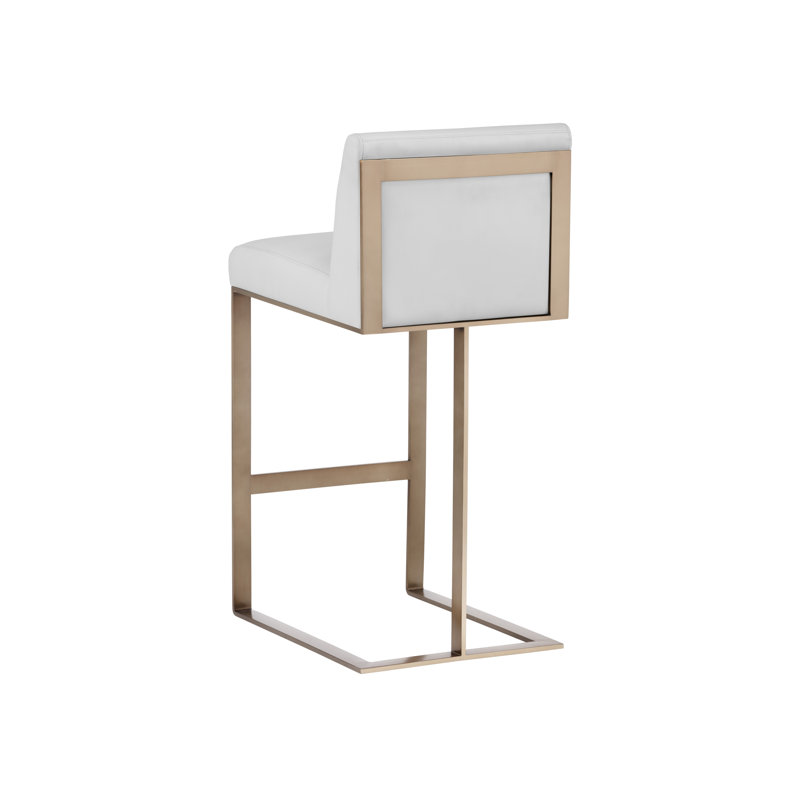 Dean Bar & Counter Stool, Counter Stool (26" Seat Height), Antique Brass, White Faux Leather