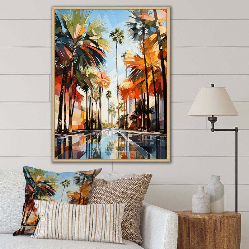 Palmiers à Miami - art mural sur toile florale, H 32 po x l 24 po x P 1 po, Cadre naturel flottant