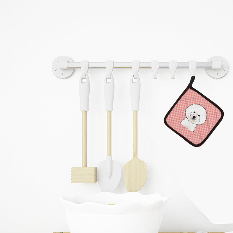 Cuisinier poignée bichon frisé bichon de caroline trésors Checkerboard, Rose