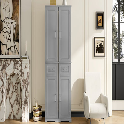 Tall Bathroom Storage Cabinet, Freestanding Storage Cabinet with Four Different Size Doors and Adjustable Shelf, Door Shelve Design, MDF Board with Painted Finish, White