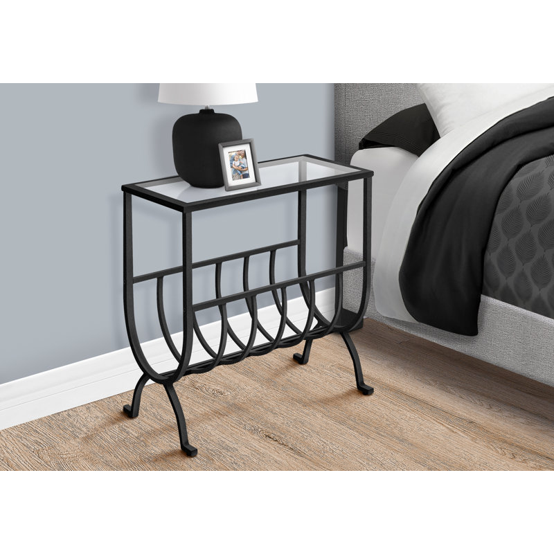Accent Table, Side, End, Magazine, Nightstand, Narrow, Living Room, Bedroom, Metal, Black, Clear