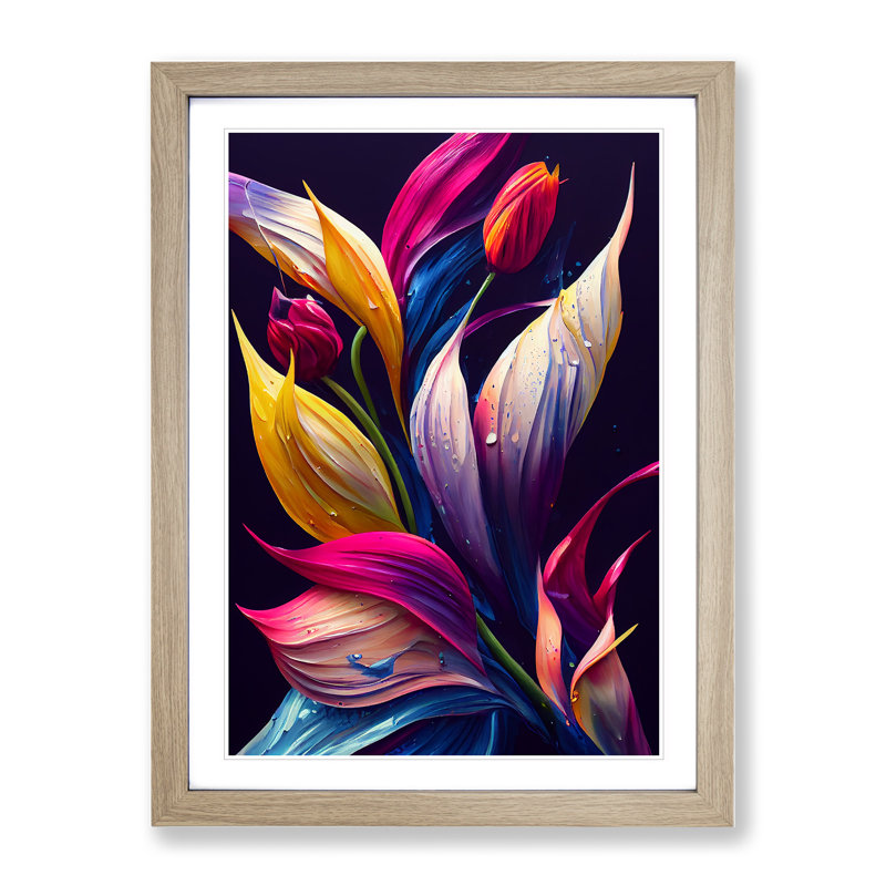 Vibrant Flowers No.6 - Single Picture Frame Print, 46cm H x 34cm W x 2cm D, Oak Framed