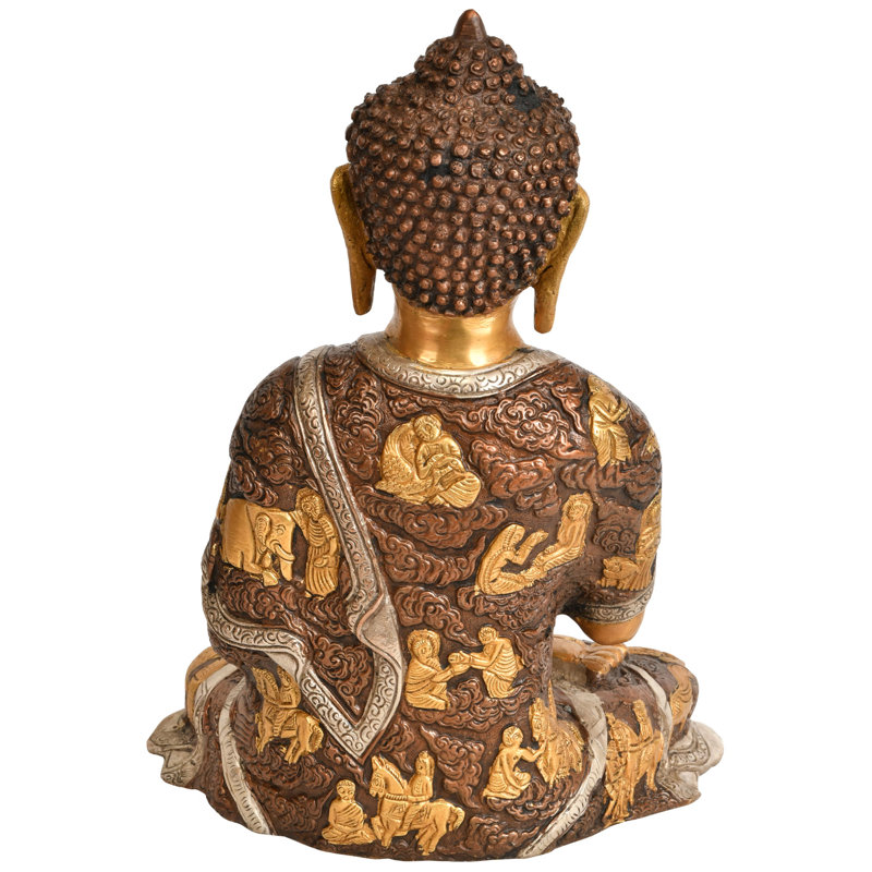 Statue de Bouddha prêchant, Brun ; Argenté