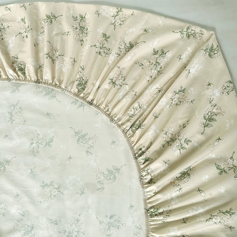 Ensemble de draps 100% coton, Ensemble de draps pour très grand lit avec 2 taie, Motif floral jaune