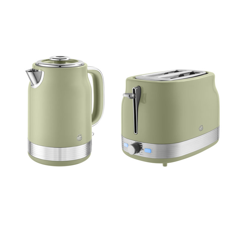 Swan Retro Kitchen Set, 1.7L Rapid Boil Traditional Kettle and 2 Slice Toaster, Non-Slip Feet, Green