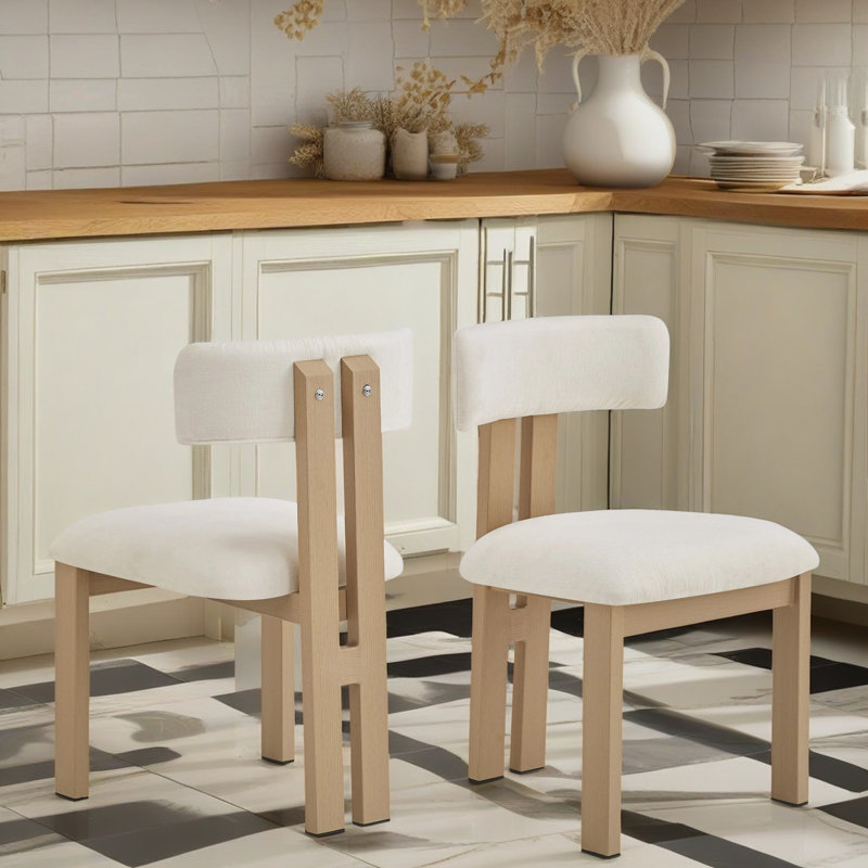 Chaises de salle à manger rembourrées Mathel, Polyester beige / cadre naturel, 2