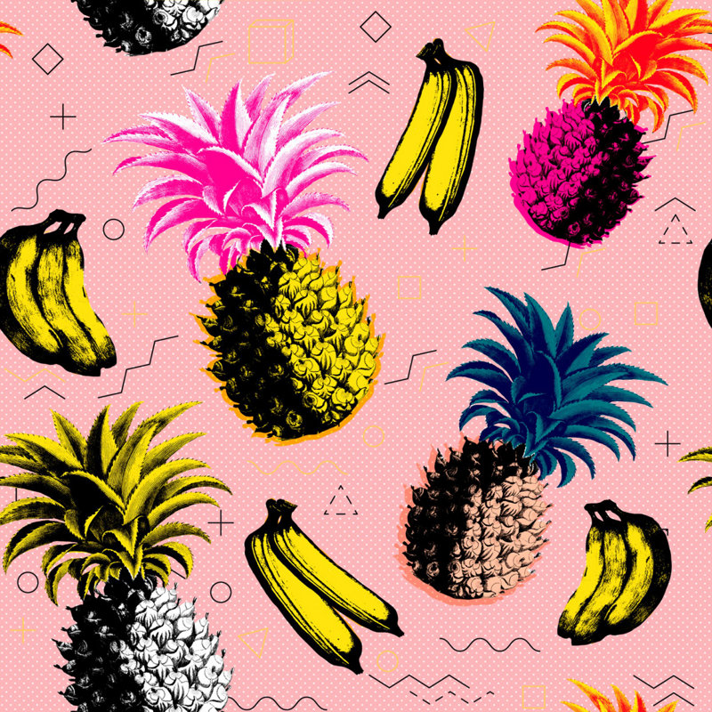 Nouvelle Pop Floral Wallpaper Roll, Pink/Black/Blue/Yellow