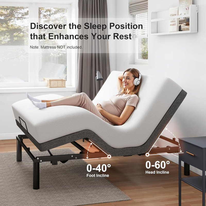 Adjustable Bed Frame, Electric Bed Base, Wireless Remote Control, Queen