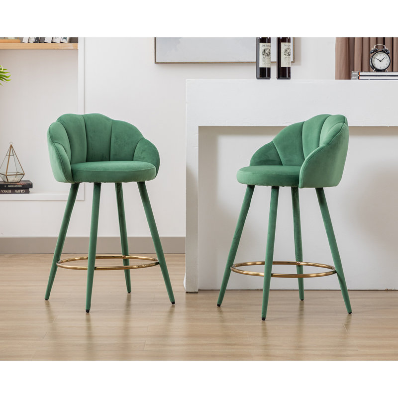 Damisi Upholstered Counter Stool with Metal Frame, Green