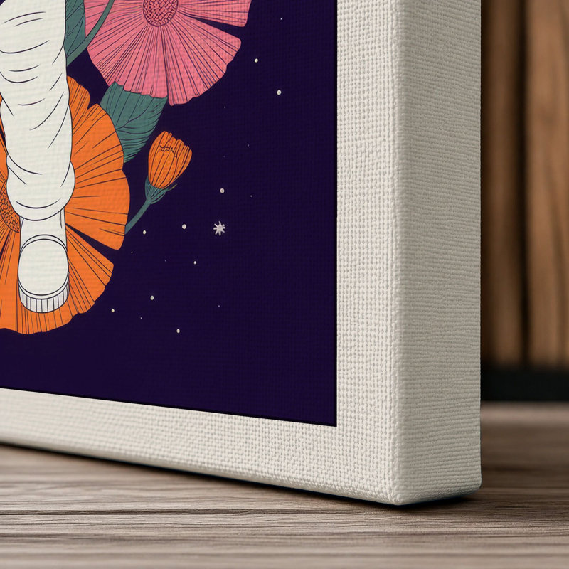Astronaut Among Blooms Modern - Wrapped Canvas, 24x16 - 61.0 x 40.6 cm, Cream Border