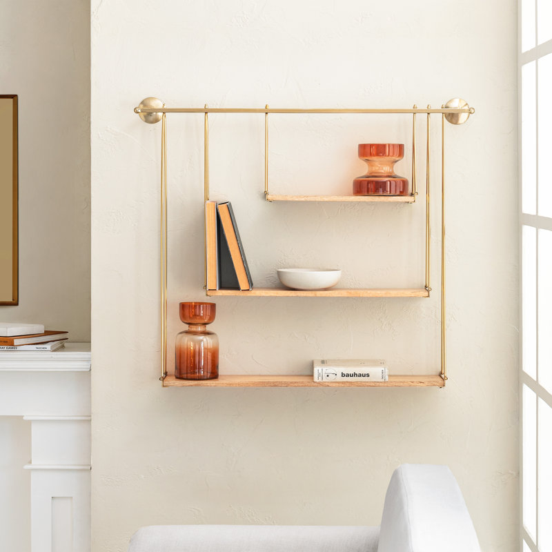 Woburn 3 Piece Square Floating Shelf, Gold