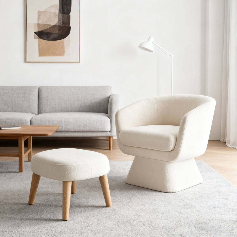 Fauteuil Lazy avec repose-pieds, fauteuil d'appoint moderne, Blanc