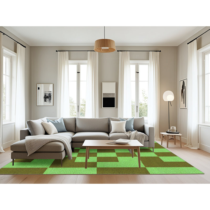 Tapis géométrique en laine vert, Rectangle 8 pi x 12 pi