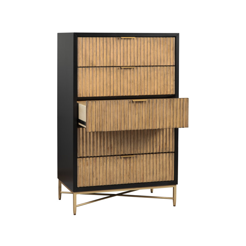Commode 5 tiroirs Baryal, Noir, noir, noir, noir