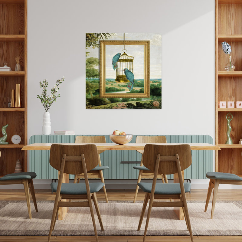 Art contemporain, paysage abstrait, oiseau, paysage, H 36 po x l 36 po