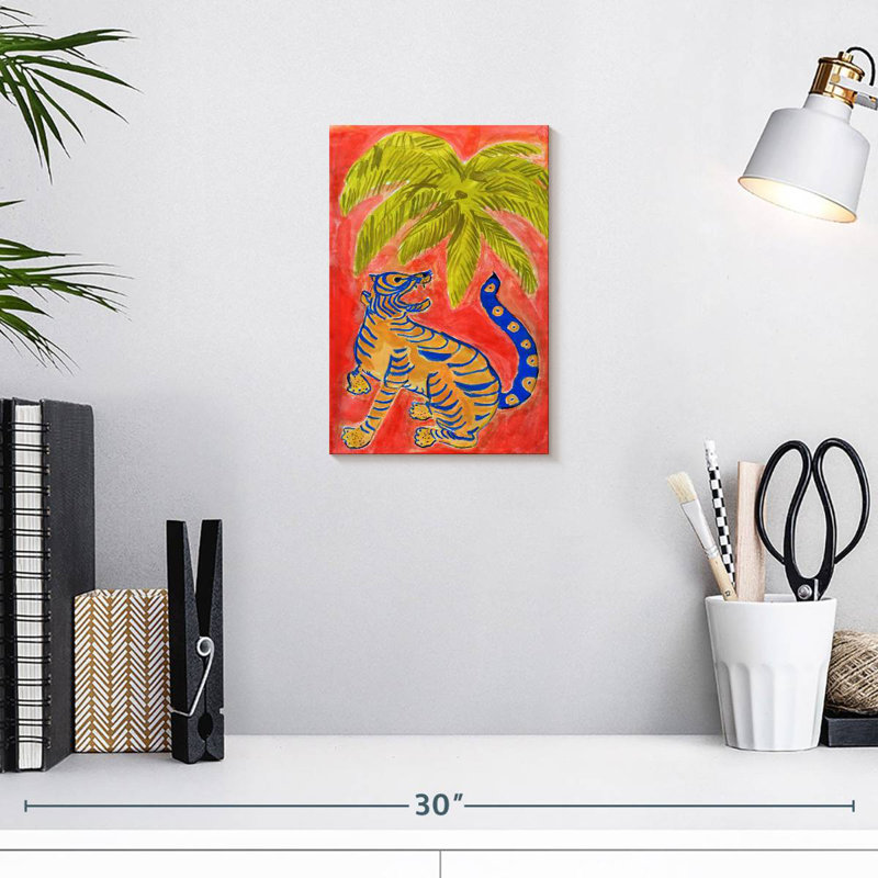 Brampt Tiger Under Palms, 12" H x 8" W