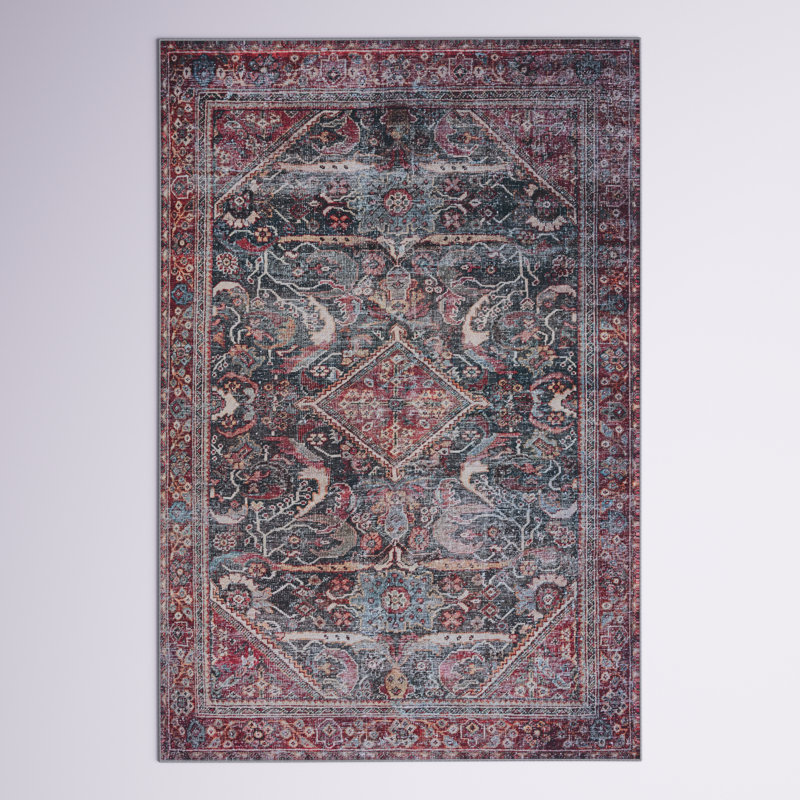 Adream Oriental Dark Green/Rust Area Rug, Rectangle 6' x 9'