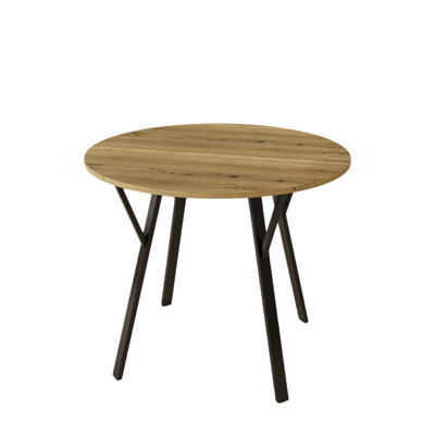 Brown Round Table For Dining, 34.77 Inch, Metal Legs, Modern Surface, Accommodates 2-4 34.77" Dining Table, Black Tabletop, Look Diners