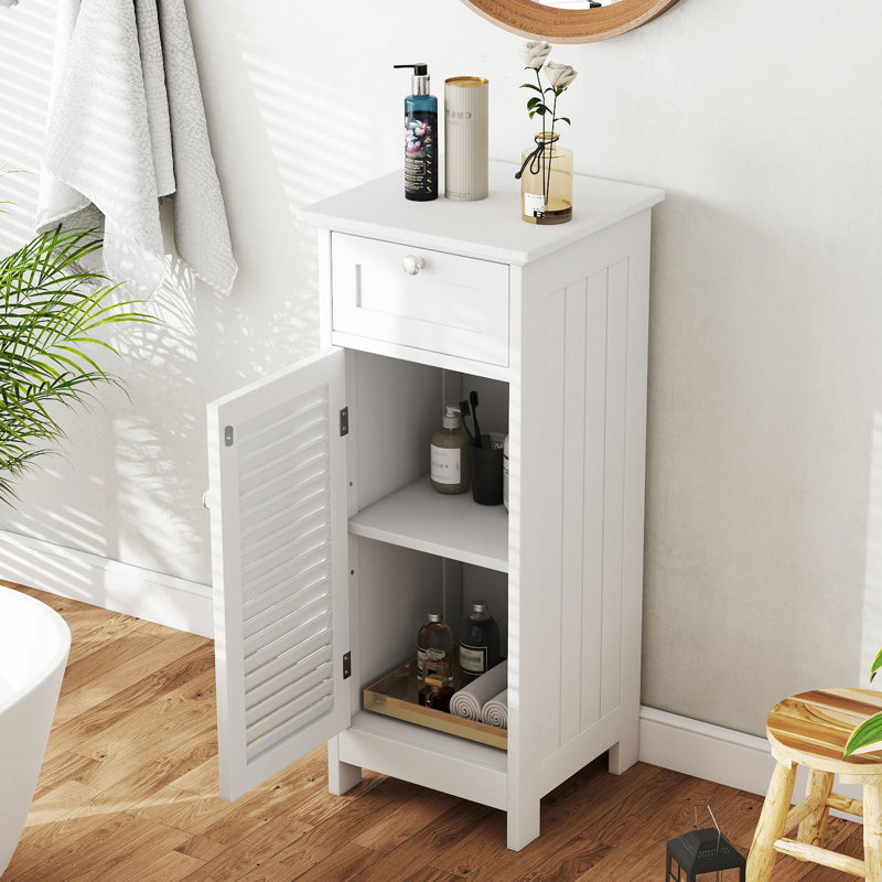 1-Drawer Free-standing Bathroom Cabinet, White 12.6x11.8x34.3in