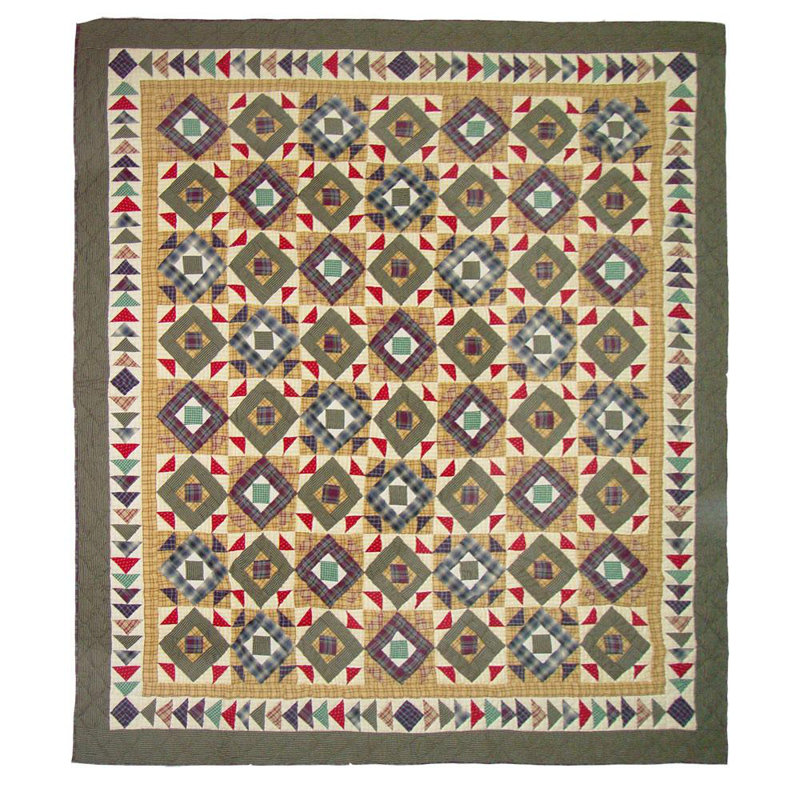 Square Diamond Twin Quilt 65" x 85" – Handmade Reversible Cotton Patchwork Quilt, Twin Quilt