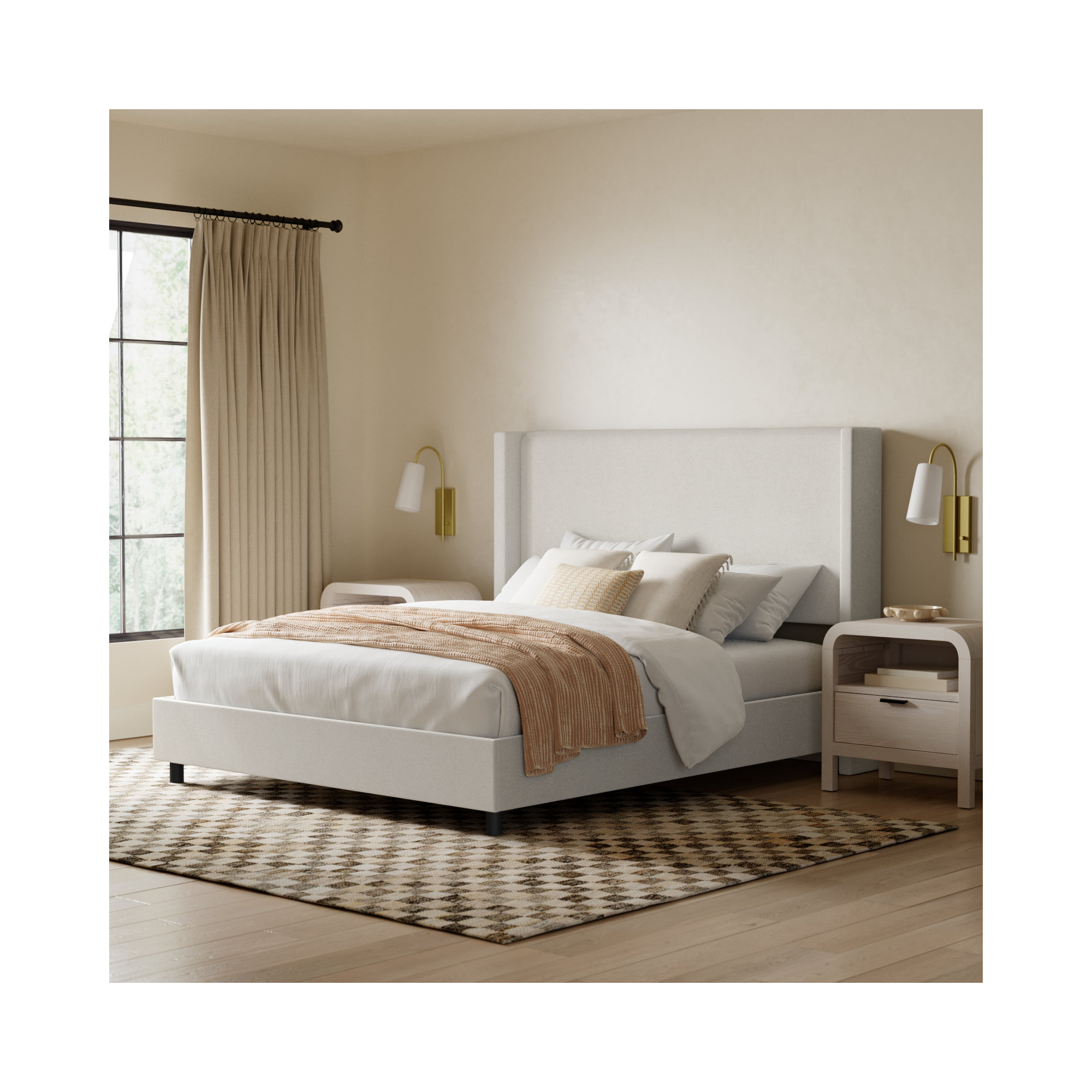 Hanson Upholstered Wingback Bed, Zuma White Textured Linen, Full/Double