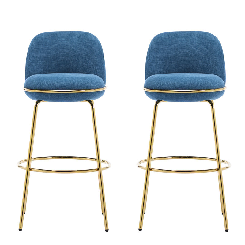Métal bleu et doré de 2, fabrication, repose-pieds pour une utilisation prolongée, forme de chaise, motif uni, tissu de rembourrage en mousse avec cadre, confort, style de dossier rond, nettoyage des taches