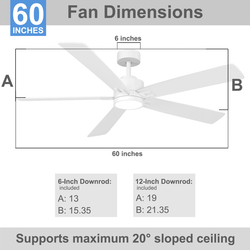 Smart 5 Blade Ceiling Fan With Integrated Light, Modern Indoor Design For Living Room, Bedroom And Dining Areas, White, 60"