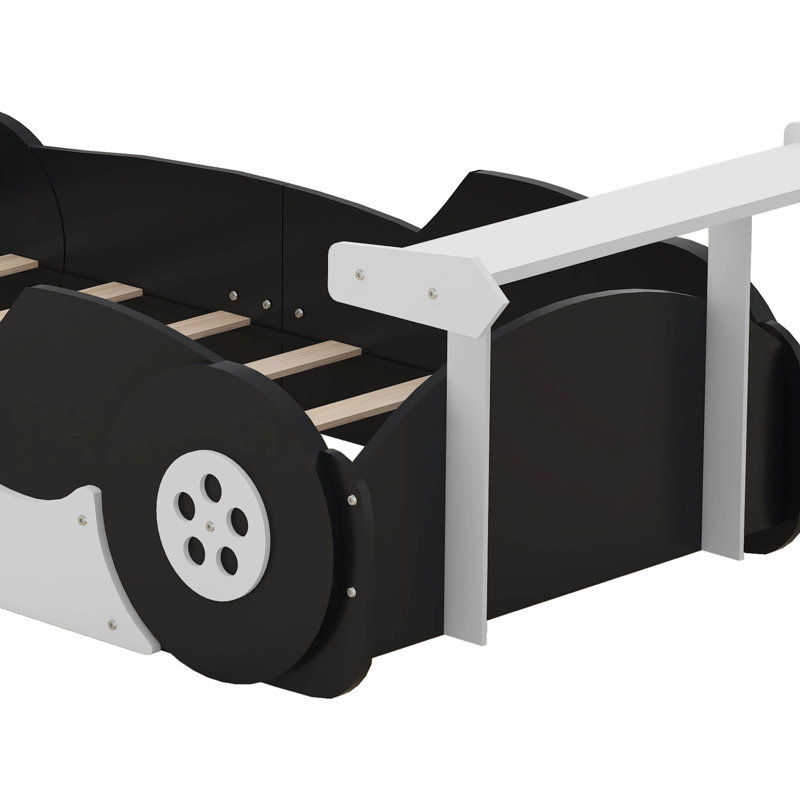 Lit plateforme en forme de voiture de course avec roues, Simple, Noir