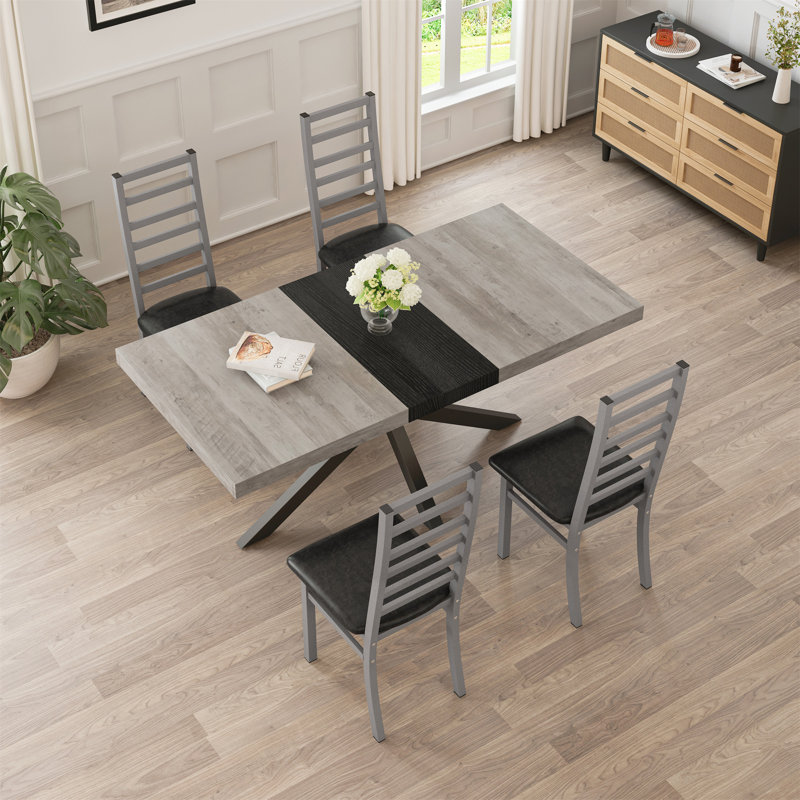 Retro Rectangular Stretch Dining Table, Black/wood