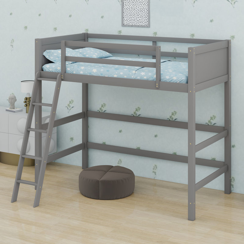 Lit mezzanine en bois avec échelle, Gris