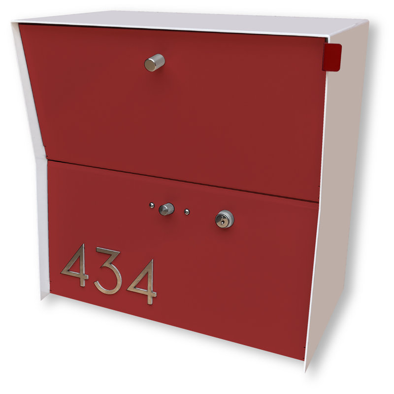 Locking Small Package WallMount Mailbox, Arctic White/Firecracker Red, Yes
