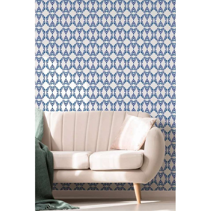 The Blush Label Beverly 10' L x 24" W Wallpaper Roll, Navy, Paper, Non-pasted