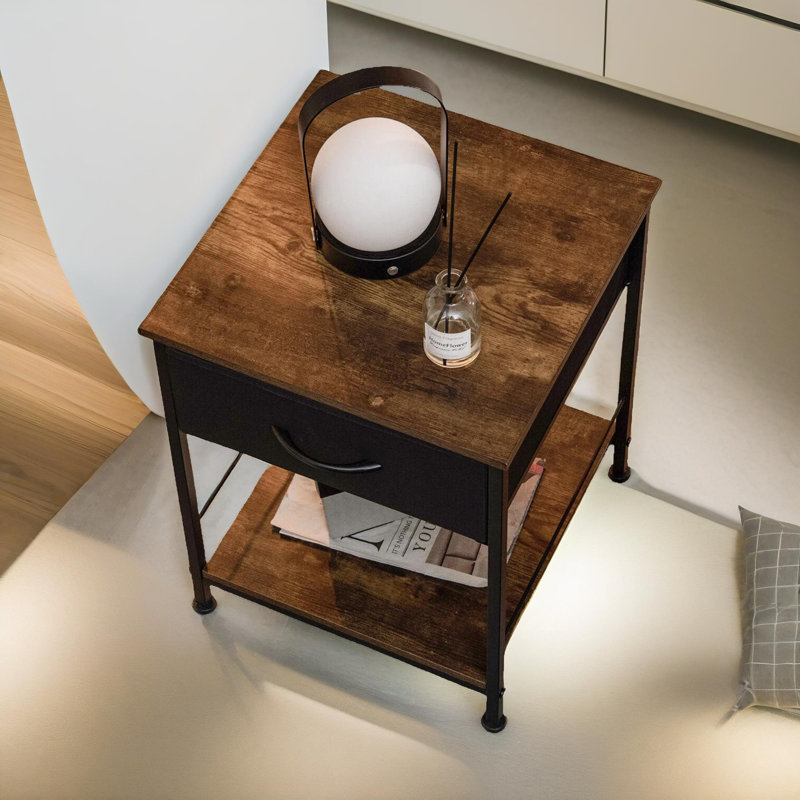 Aleane Rustic Industrial 2 Side Tables With Storage Drawers, End Sofa Table Living Room Furniture
