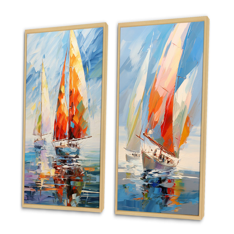 "Voiliers abstraits" - 2 pièces sur toile, H 24 po x l 20 po, Encadrement brun