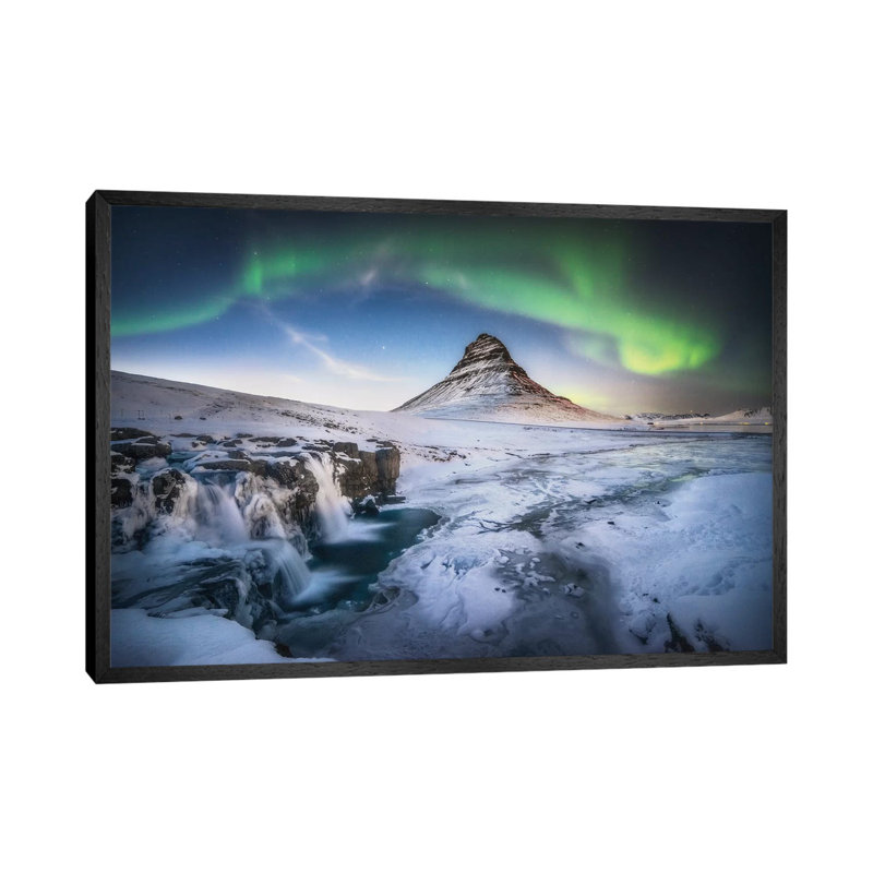 Kirkjufell Aurora In Iceland by Philippe Manguin - Print on Canvas, 101.6 cm H x 66.04 cm W, Black Framed