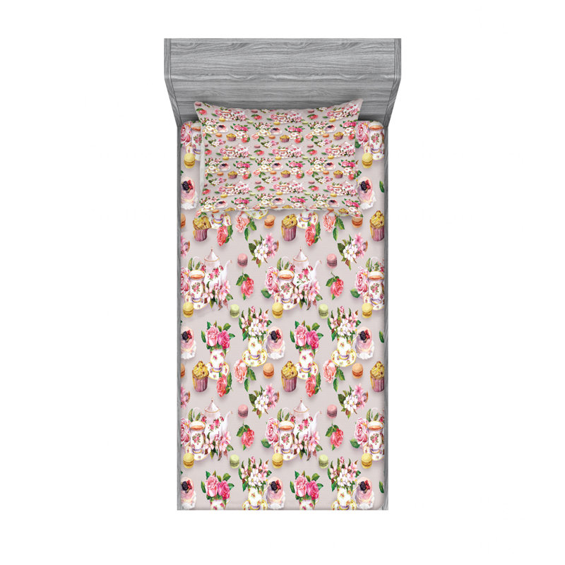 Microfiber Floral Sheet Set, Beige/Green/Pink Floral, Twin XL Sheet Set + Fitted Sheet + 1 Pillowcase
