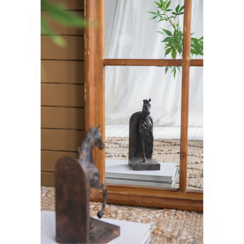 24X79" Half-Round Elongated Mirror With Decorative Window Look Classic Architecture Style Solid Fir Wood Interior Decor