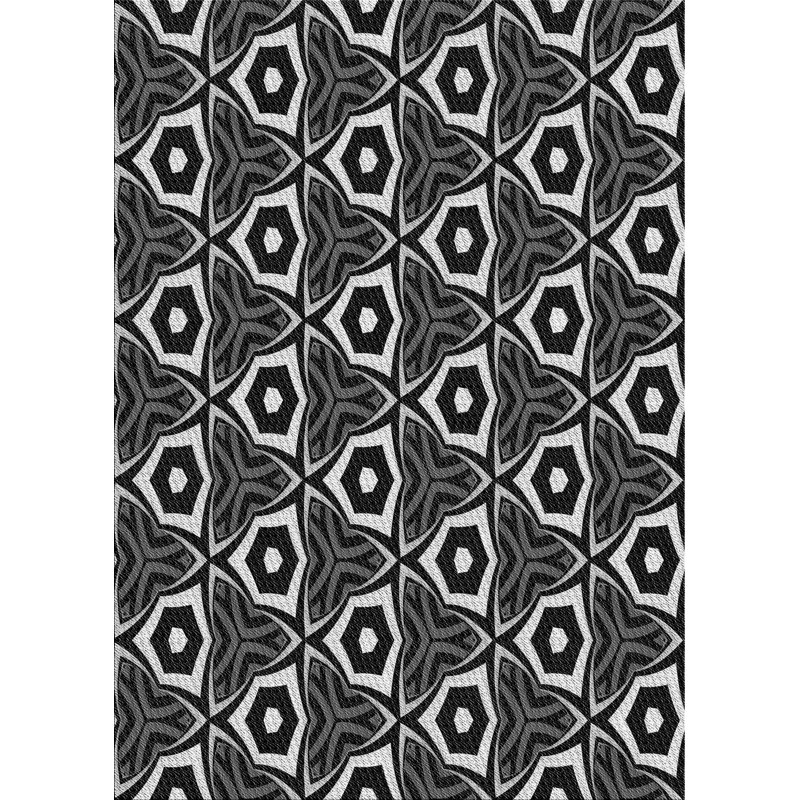 Tapis noir/gris à motifs, Rectangle 5 pi x 7 pi
