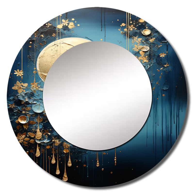 Décoration murale lune bleue et dorée Cerulean Cycle Dreams IV - Miroir rond lune_MTMIR116216, 29 po x 29 po