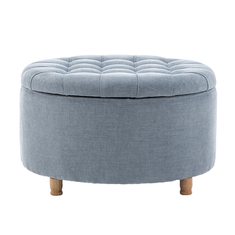 Upholstered Ottoman, Brown, Light Blue