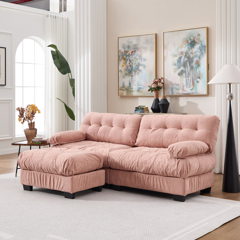 Canapé modulaire avec assise profonde et repose-pieds, Pink