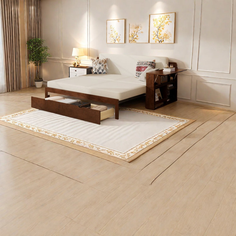 Grand lit simple avec rangement en bois, style multifonctionnel moderne