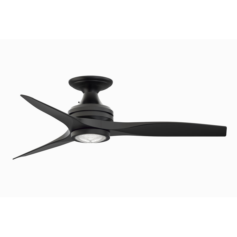Spitfire 48 inch Flush Indoor/Outdoor Ceiling Fan with LED Light Kit - Black with Black Blades, Black, Black