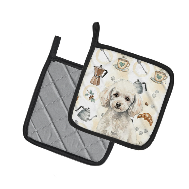 Paire de porte-cafetières miniature caniche blanc