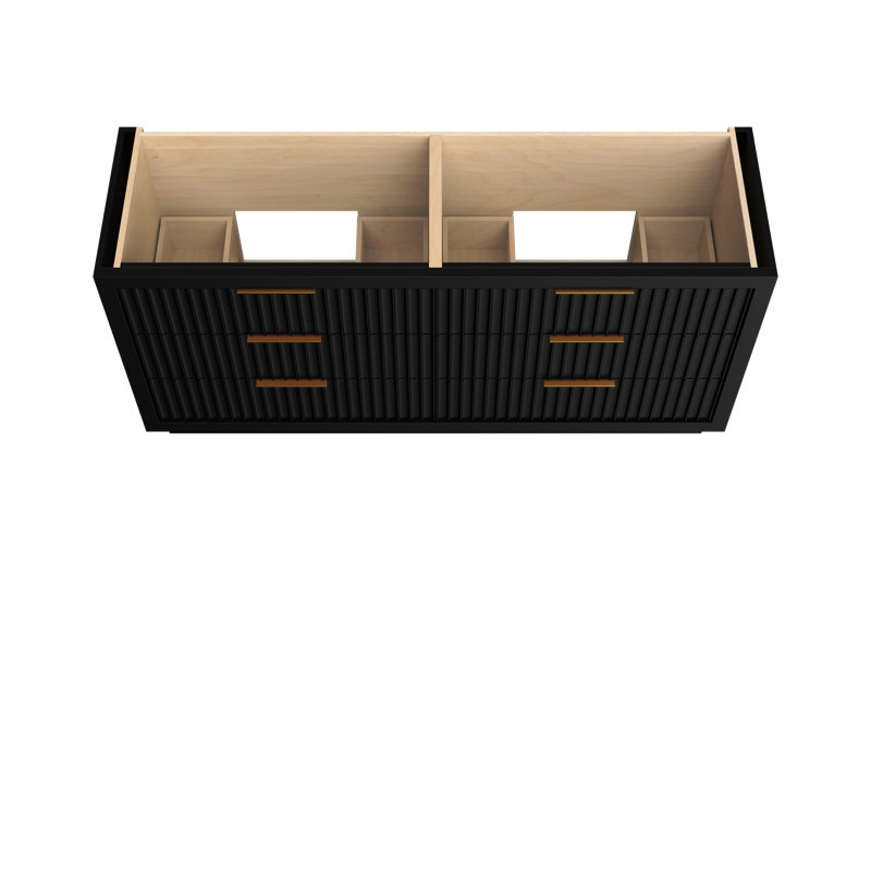 Lecrieú Double Drawer Bath Vanity, Noir, Rose Gold, 72"
