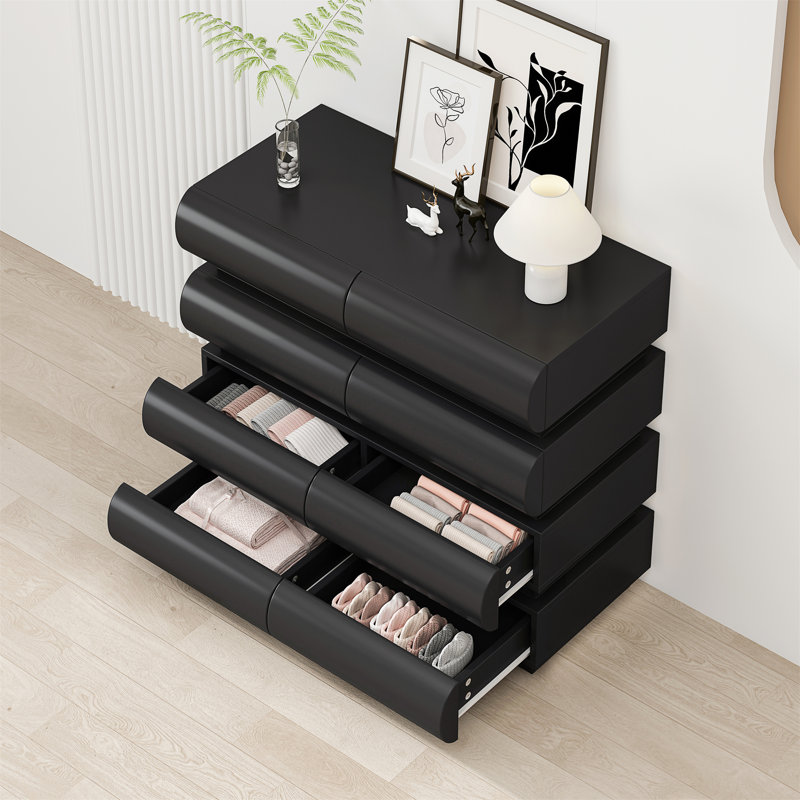 Commode 8 tiroirs pour chambre à coucher, Noir