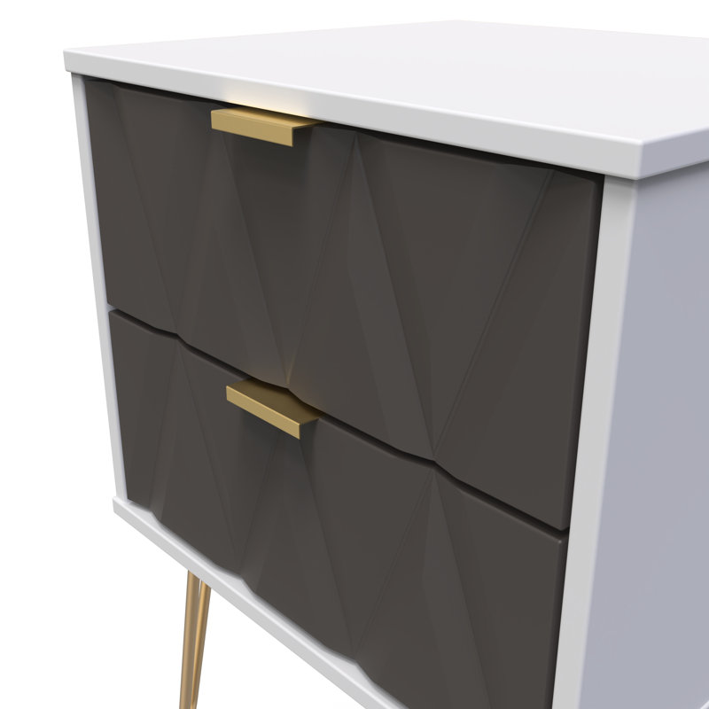 Baturhan 2 Drawer Bedside Cabinet (Ready Assembled), Graphite/Grey