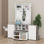 Arbre d'entrée 4-en-1 Farmhouse avec portes de grange, banc mobile avec 7 crochets suspendus et armoire de rangement pour chaussures-1166502308