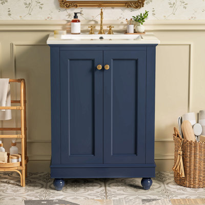 Armoire de meuble-lavabo moderne de 24 pouces, conception simple et élégante avec rangement à fermeture en douceur, tablette réglable, meuble-lavabo avec lavabo en céramique