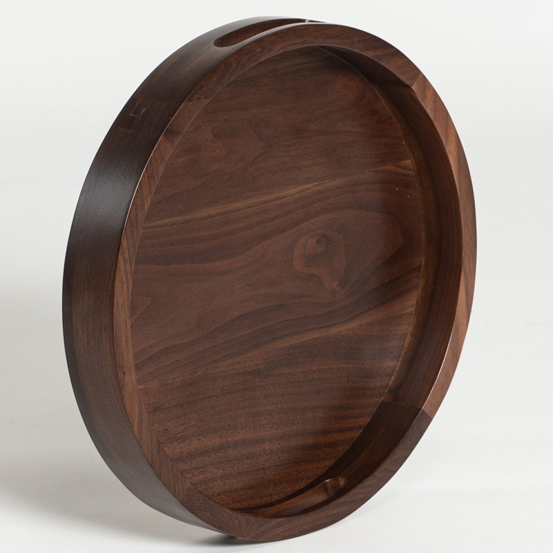 Arooj Round Solid Walnut Serving Tray, 1.7" H x 13" W x 13" D